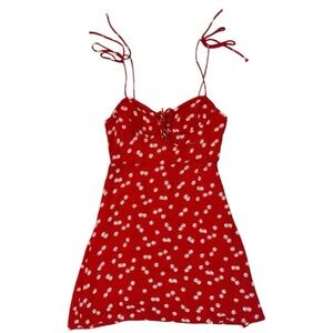 Red Floral Mini Dress with Tie-Strap‎ Detail